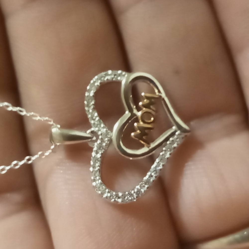 Double heart MOM pendant 925 .made in Italy.18 inches long